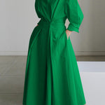 Long Sleeves Loose Buttoned Solid Color Lapel Midi Dresses