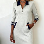 Dorellia - Casual Long Sleeve Dress with Zip Closure