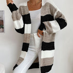 Striped Open-Front Longline Cardigan