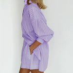 Long Sleeve Striped Shirt Shorts Two Piece Set Shirts Mini Shorts Suit