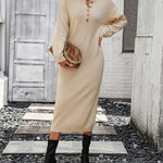Sweater Maxi Dress Long Sleeve Button V Neck Knitted Dresses Oversized Loose Fashion Streetwear