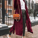 Long Velvet Cardigan Jacket Casual Open Front Velour Lapel Cardigan Maxi Blazer