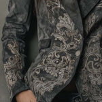 Embossed Floral Eco-Suede Blazer In Charcoal Taupe