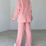 Elegant Three-pieces Knitwear Set Crop Vest Button Sweater Cardigant and Wide Leg Pant Outfits