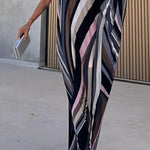 Tranquil Time Colored Lines Printed One Shoulder Loose Maxi Dress