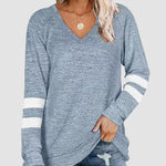 Striped Print Plus Size Blouse Casual Plain Color Tunic Tops