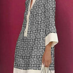 Women's Three-Quarter Sleeves Printed Lapel Shirt Dress