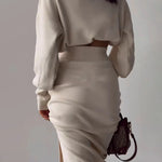 Elegant Two-piece Set Turtleneck Sweater with Split Hem Long Skirts Outfits