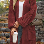 Mid-Length Loose Oversized Double Pocket Cardigan Sweater Jacket