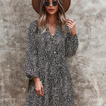 Loose V-neck Bubble Sleeve Leopard Print Dress