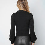 Lantern Sleeve Hollow Half Turtleneck Knit Sweater