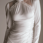 Quiet Romance Ivory Lace Ruched Mini Dress