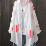 Long Sleeves Loose Polka Dot Printed Lapel Shirts Tops