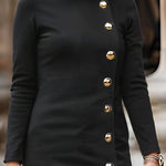 Long Sleeves Buttoned Solid Color Split-Front Stand Collar Maxi Dresses