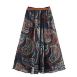 Retro Paisley Print Belted A-Line Skirt