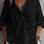 Solid Color Jacquard Casual V-neck Loose Shirt
