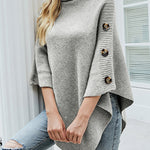 Nadorine Button Detail Turtleneck Batwing Sleeve Knit Poncho