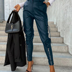 PU Leather Pocket Slim Cargo Pants