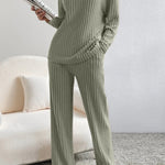 Ribbed V-Neck Top and Pants Set