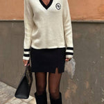 Quebec Beige V-Neck Fashion Sweater