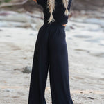 Two Piece Outfit Short Sleeve Crop Top and Wide Leg Pant Set
