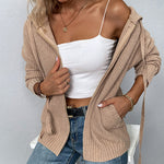Long Sleeve Zipper Knitted Cardigan Hoodie Casual Short Sweater Outerwear