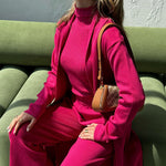 Nadorine Women's Casual Knitted Three-piece Set Slim Fit Vest with Cardigan and Wide-leg Pants