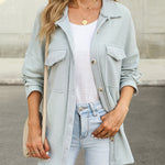 Solid Color Long Sleeve Jacket Casual Pocket Knitted Outerwears