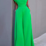 Cap Sleeve Wide Leg Solid Color Jumpsuits