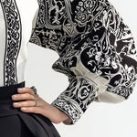 Long Sleeves Loose Contrast Color Flower Print High Neck Blouses&Shirts Tops