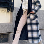Elongated Flannel Long Plaid Wool Coat