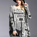 Vintage Loose One-Shoulder Newspaper Printed Split-Joint Sweater