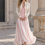 Retro White Stand-up Collar Double-breasted Lace Jacket