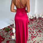 Fits Your Curves Satin One Shoulder Drape Slit Maxi Dress