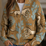 Perpetua™ | Desert Horse and Cactus Zip Cardigan