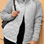 Women's Casual Solid Color Knitted Patchwork Zipped Jacket