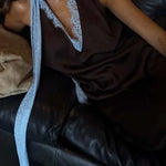 Sunday Social Contrast Color Satin Lace Trim Neck Strap Loose Tank