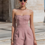 Strapless Structured Denim Short Jumpsuit