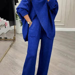 Solid Color Loose-fitting Turtleneck Knit Top and Elastic Waist Casual Pocket Straight Leg Pants