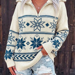 Women's Vintage Fair Isle Half Zip Sweater Casual Drop Shoulder Pullover