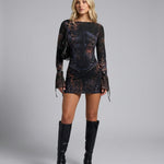 Imogen Aldridge | Mesh Leopard Print Long Sleeve Mini Dress For Women