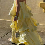 Margovil Adjustable Strap Ruffle Layered Satin Maxi Dress