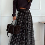 Drawstring Waist Polka Dot Tulle Maxi Skirt