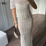 Crewneck Short Sleeves Zigzag Patterned Top