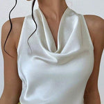 Margovil Cowl Neck Sleeveless Bow Back Satin Top