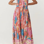 Margovil V Neck Spaghetti Strap Backless Floral Print Maxi Vacation Dress