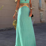 Tie Bow Backless Cut Out Color Block Maxi Dress