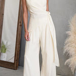 One Shoulder Sleeveless Tie Knot Top High Rise Wide Leg Pants Set