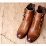 Juliette - Retro Handmade Floral Leather Solid Color Ankle Boots