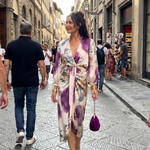 Valentina | Cross Wrap Tie Waist Printed Midi Dress